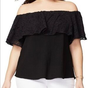 Rachel Roy Lace Ruffle Off The Shoulder Top